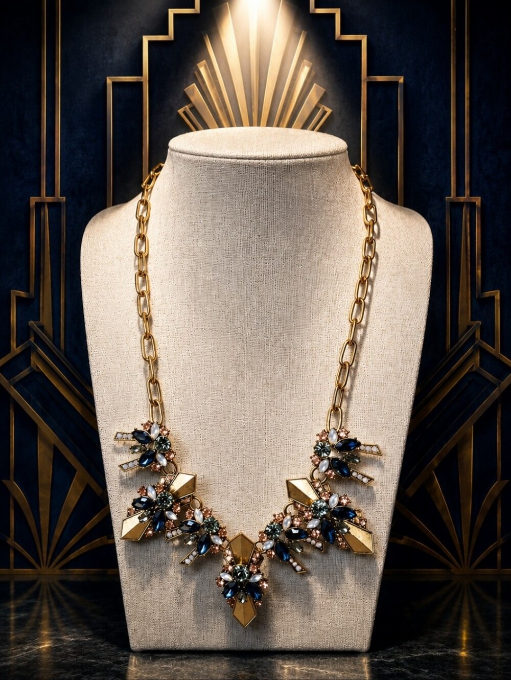 Art Deco Roaring 20s Great Gatsby J Crew Brass Tone Fabulous Statement Necklace